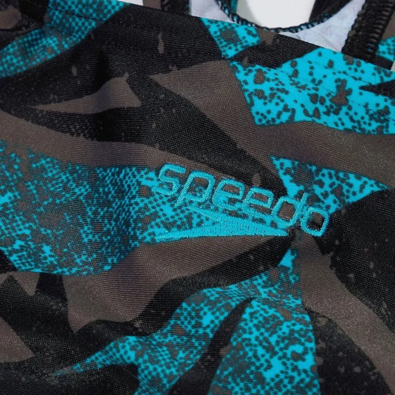 Speedo Girls Hyperboom Allover Medalist Swimsuit Black/Blue-4